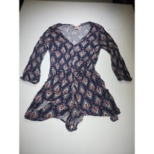 Band of Gypsies paisley 3/4 sleeve front button V-neck romper size M